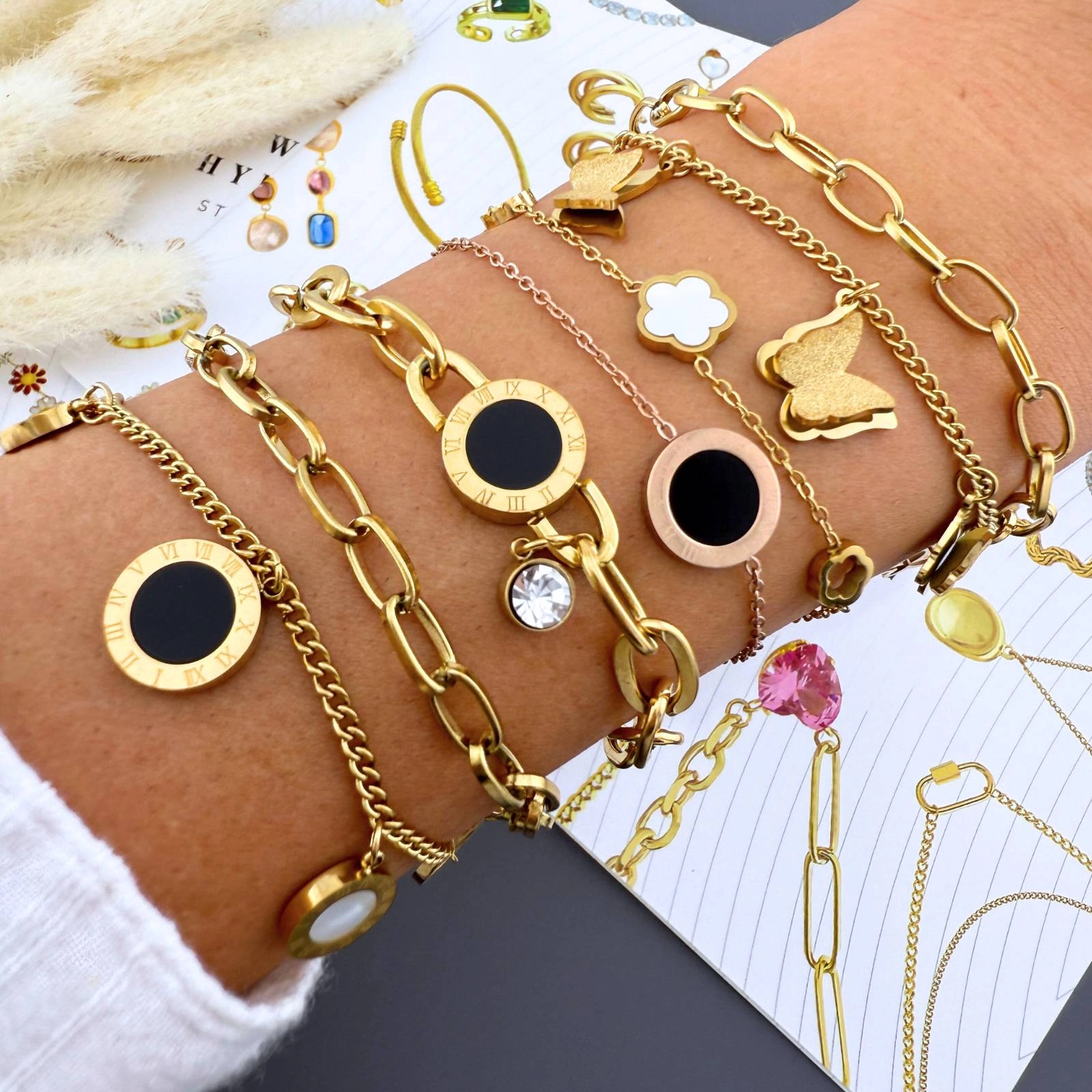 "Butterflies" Bracelet, 18K Gold Plated Steel