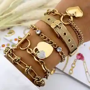 "Hearts" Bracelet, 18K Gold Plated Steel