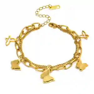 "Butterflies" Bracelet, 18K Gold Plated Steel